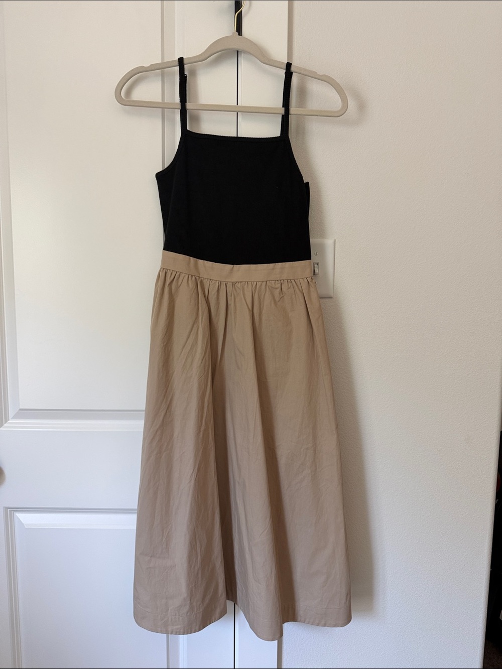Mauve Black Bodice with Tan Skirt Spaghetti Strap Dress